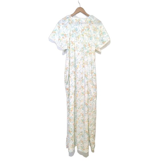 Vintage 1980s JCPenney White Floral Granny Nightgown Robe Buttoned Mumu L - Picture 3 of 4